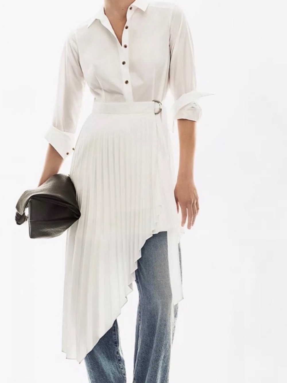 Maeve Asymmetric Pleated Wrap Skirt - White